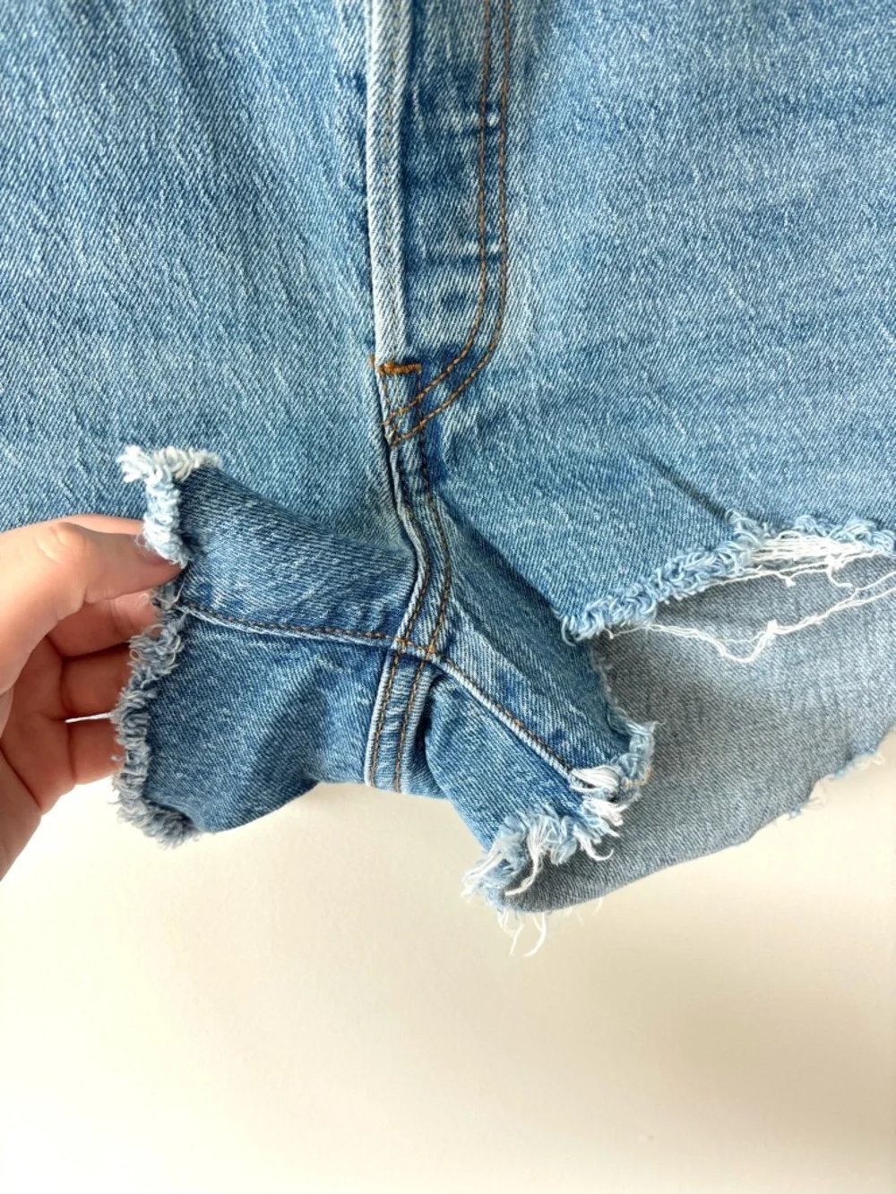 Levi’s 501 Jean Shorts Light Wash Denim Button Fly Distressed High Waist